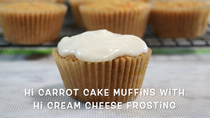 Hi Carrot Cake muffins with Hi Cream Cheese Frosting
